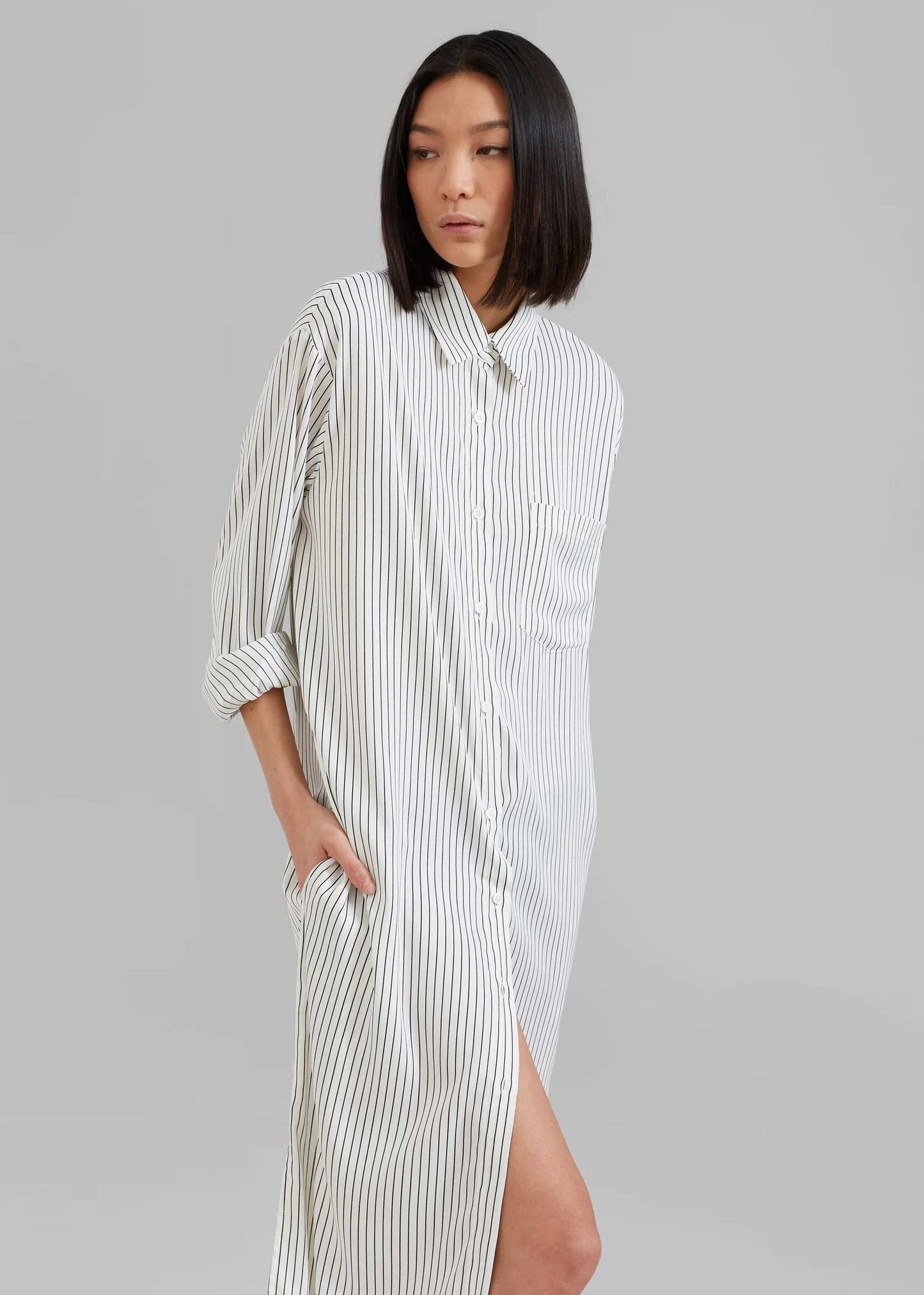 Hue Black And White Strips Shirt Dress