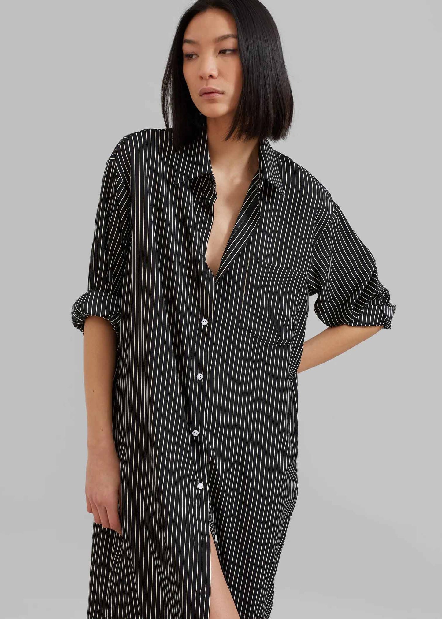 Hue Black And White Strips Shirt Dress