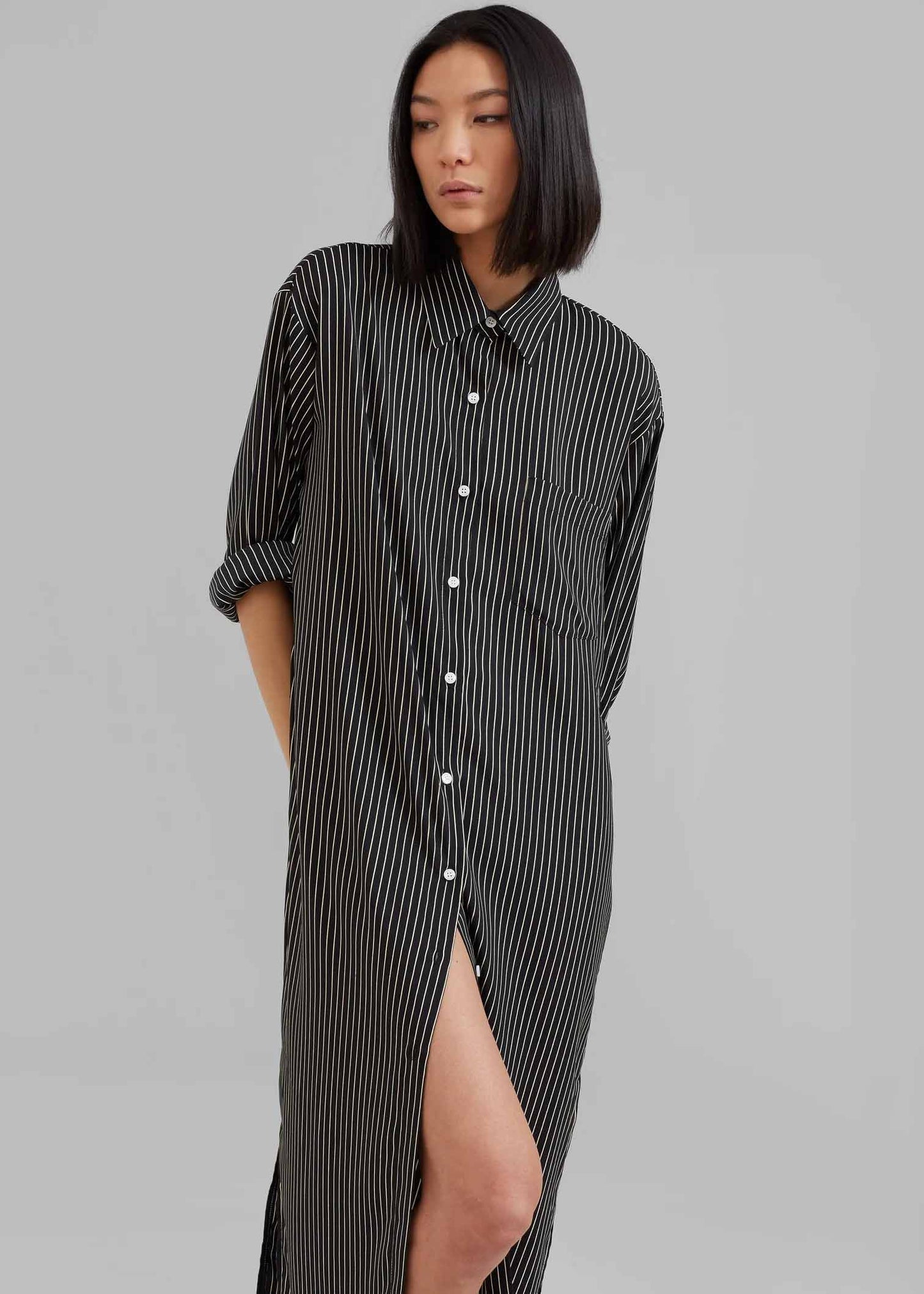 Hue Black And White Strips Shirt Dress