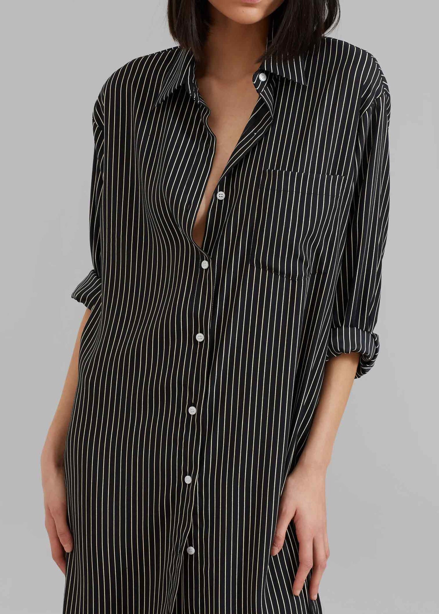 Hue Black And White Strips Shirt Dress