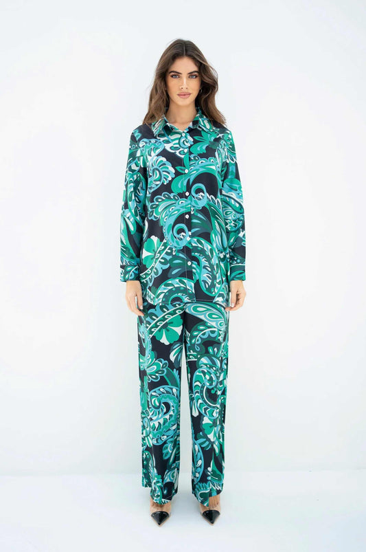 Green Color Abstract Design Womens Co-ord Set