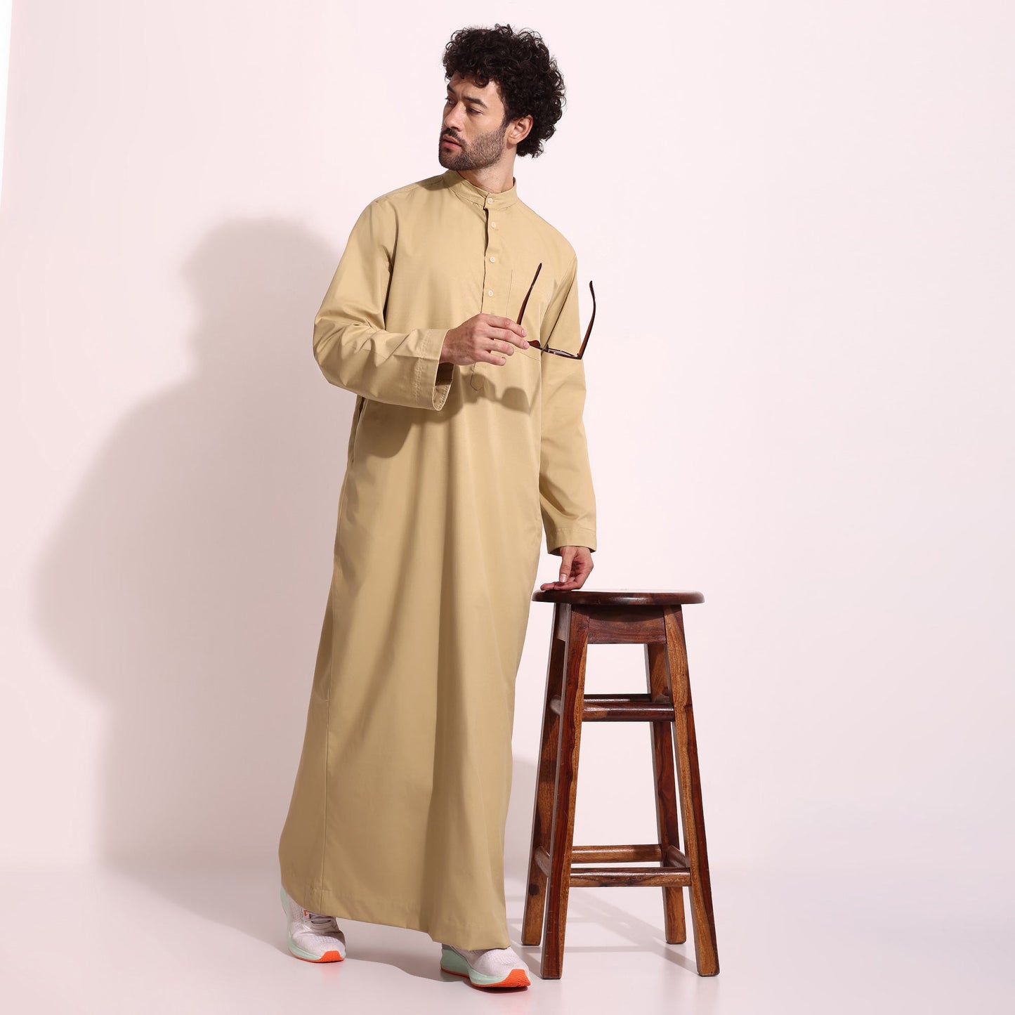 Mens Cotton Fabric Formal Thobe Beige Color