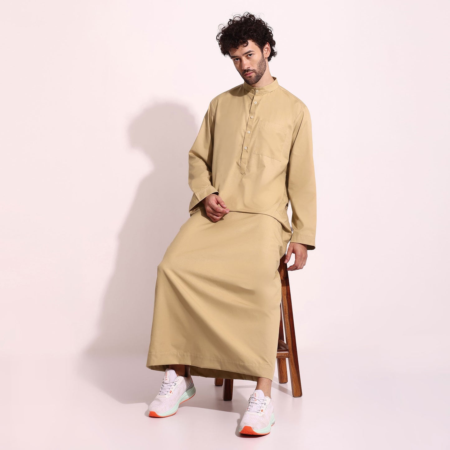 Mens Cotton Fabric Formal Thobe Beige Color
