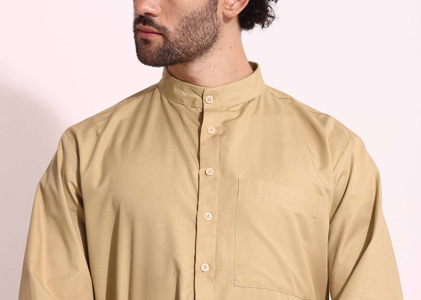 Mens Cotton Fabric Formal Thobe Beige Color