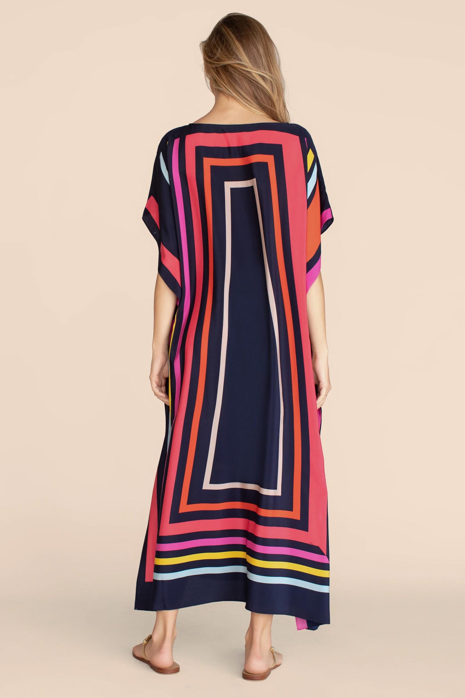 Womens Kaftan Premium Silk Fabric With Geometric Print With Beautiful Vibrant Colors