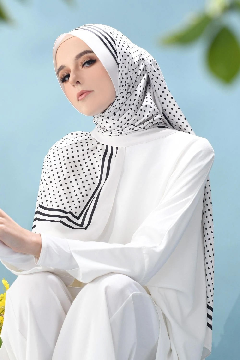 black and white striped hijab